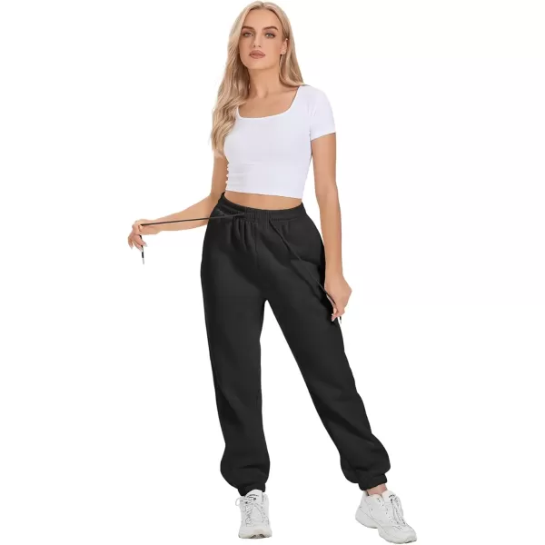 imageATHMILE Sweatpants Women Fleece Pockets Winter Fall Fashion Baggy Lounge Pants JoggersBlack