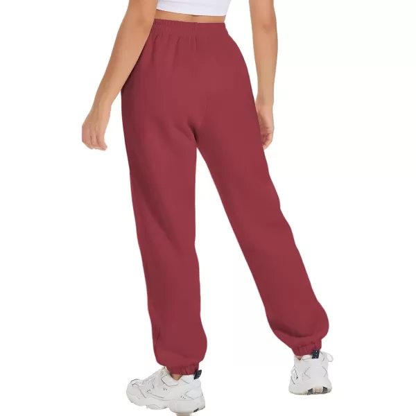 imageATHMILE Sweatpants Women Fleece Pockets Winter Fall Fashion Baggy Lounge Pants JoggersWine Red