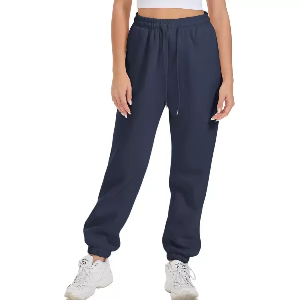 imageATHMILE Sweatpants Women Fleece Pockets Winter Fall Fashion Baggy Lounge Pants JoggersDark Blue