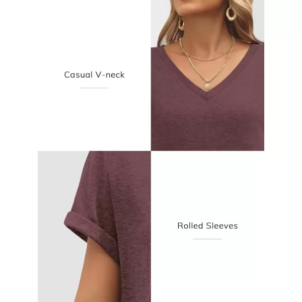 imageATHMILE T Shirts Short Sleeve V Neck Tees for Women Fashion Tops Trendy Lightweight Soft Casual Summer Outfits Clothes 2024Winered