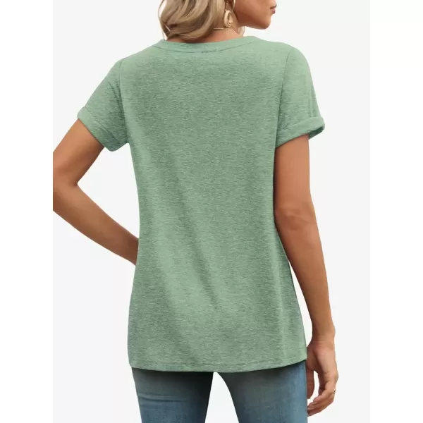imageATHMILE T Shirts Short Sleeve V Neck Tees for Women Fashion Tops Trendy Lightweight Soft Casual Summer Outfits Clothes 2024Lightgreen