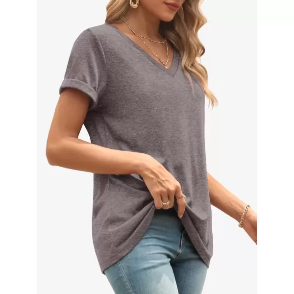 imageATHMILE T Shirts Short Sleeve V Neck Tees for Women Fashion Tops Trendy Lightweight Soft Casual Summer Outfits Clothes 2024Greypurple