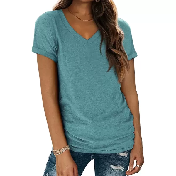 imageATHMILE T Shirts Short Sleeve V Neck Tees for Women Fashion Tops Trendy Lightweight Soft Casual Summer Outfits Clothes 2024Darkblue