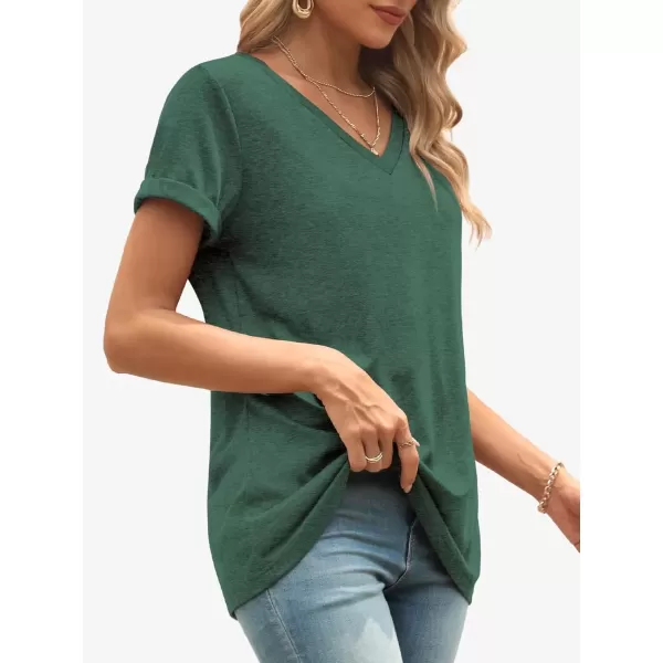 imageATHMILE T Shirts Short Sleeve V Neck Tees for Women Fashion Tops Trendy Lightweight Soft Casual Summer Outfits Clothes 2024Green