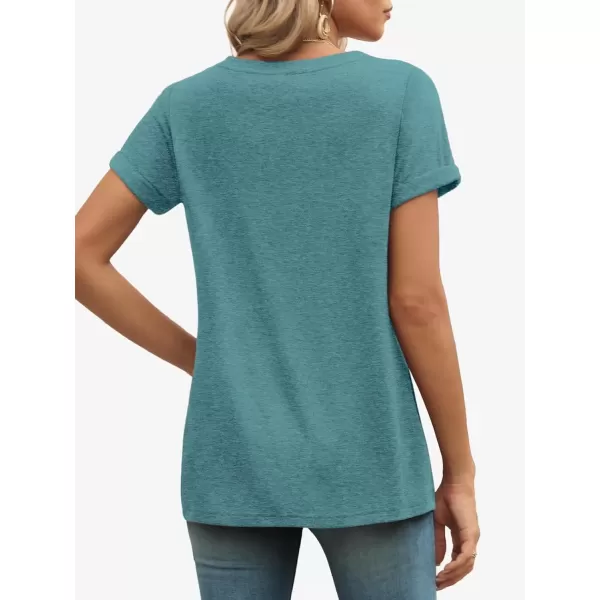 imageATHMILE T Shirts Short Sleeve V Neck Tees for Women Fashion Tops Trendy Lightweight Soft Casual Summer Outfits Clothes 2024Darkblue