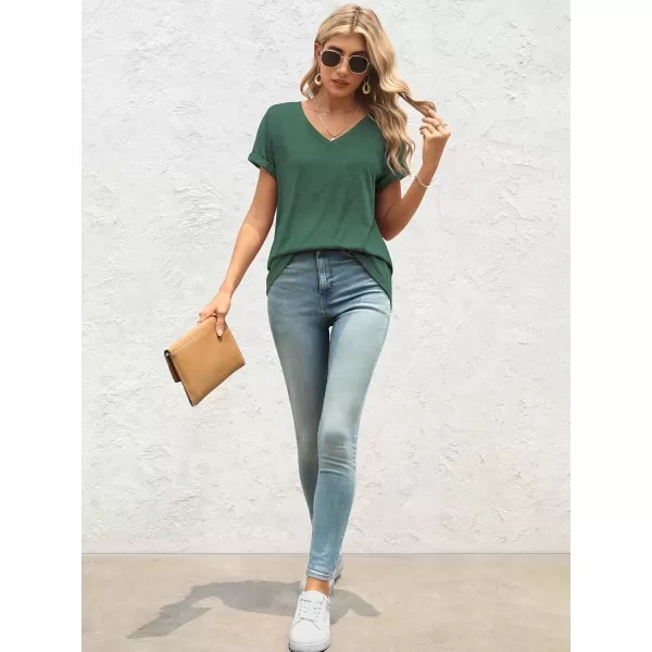 imageATHMILE T Shirts Short Sleeve V Neck Tees for Women Fashion Tops Trendy Lightweight Soft Casual Summer Outfits Clothes 2024Green