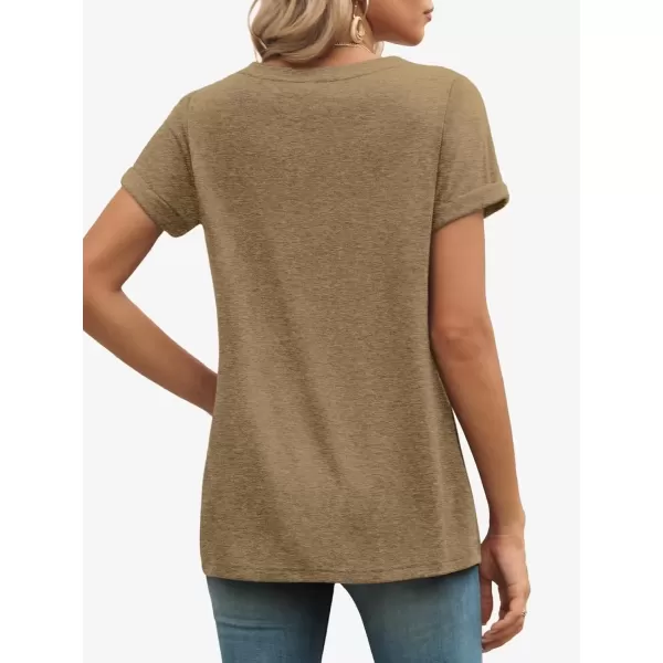 imageATHMILE T Shirts Short Sleeve V Neck Tees for Women Fashion Tops Trendy Lightweight Soft Casual Summer Outfits Clothes 2024Coffee