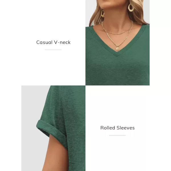 imageATHMILE T Shirts Short Sleeve V Neck Tees for Women Fashion Tops Trendy Lightweight Soft Casual Summer Outfits Clothes 2024Green