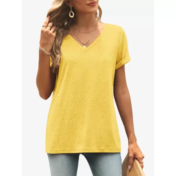 imageATHMILE T Shirts Short Sleeve V Neck Tees for Women Fashion Tops Trendy Lightweight Soft Casual Summer Outfits Clothes 2024Yellow