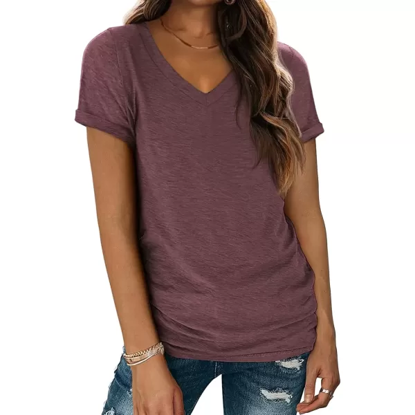imageATHMILE T Shirts Short Sleeve V Neck Tees for Women Fashion Tops Trendy Lightweight Soft Casual Summer Outfits Clothes 2024Winered