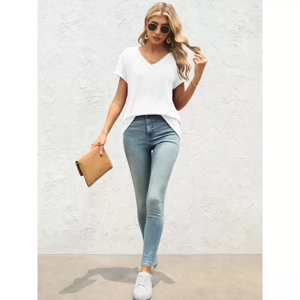 imageATHMILE T Shirts Short Sleeve V Neck Tees for Women Fashion Tops Trendy Lightweight Soft Casual Summer Outfits Clothes 2024White