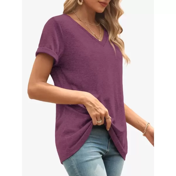 imageATHMILE T Shirts Short Sleeve V Neck Tees for Women Fashion Tops Trendy Lightweight Soft Casual Summer Outfits Clothes 2024Purple