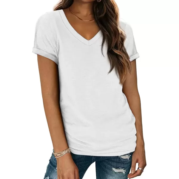 imageATHMILE T Shirts Short Sleeve V Neck Tees for Women Fashion Tops Trendy Lightweight Soft Casual Summer Outfits Clothes 2024White