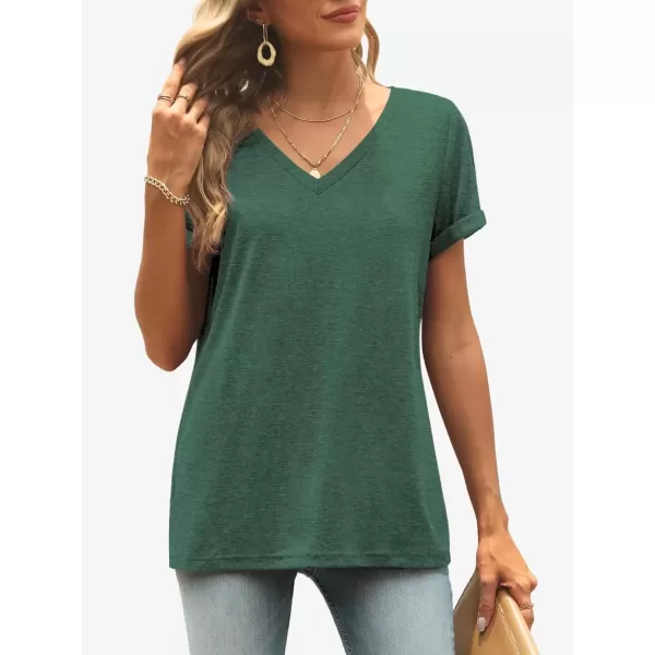imageATHMILE T Shirts Short Sleeve V Neck Tees for Women Fashion Tops Trendy Lightweight Soft Casual Summer Outfits Clothes 2024Green