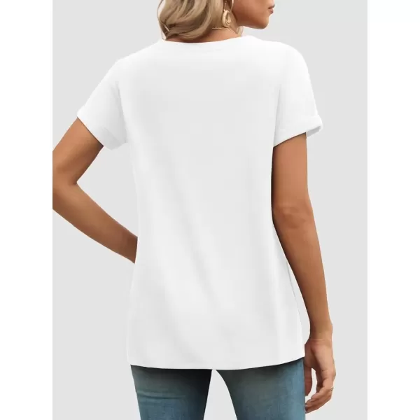 imageATHMILE T Shirts Short Sleeve V Neck Tees for Women Fashion Tops Trendy Lightweight Soft Casual Summer Outfits Clothes 2024White
