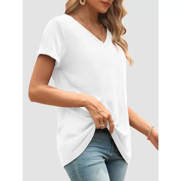 imageATHMILE T Shirts Short Sleeve V Neck Tees for Women Fashion Tops Trendy Lightweight Soft Casual Summer Outfits Clothes 2024White