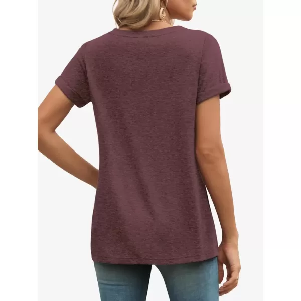imageATHMILE T Shirts Short Sleeve V Neck Tees for Women Fashion Tops Trendy Lightweight Soft Casual Summer Outfits Clothes 2024Winered