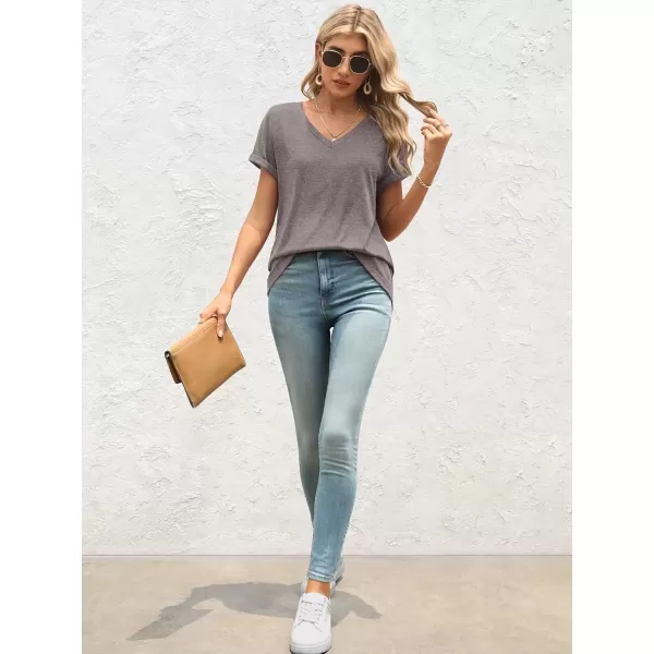 imageATHMILE T Shirts Short Sleeve V Neck Tees for Women Fashion Tops Trendy Lightweight Soft Casual Summer Outfits Clothes 2024Greypurple