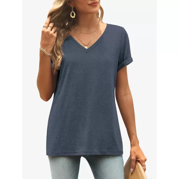 imageATHMILE T Shirts Short Sleeve V Neck Tees for Women Fashion Tops Trendy Lightweight Soft Casual Summer Outfits Clothes 2024Navy