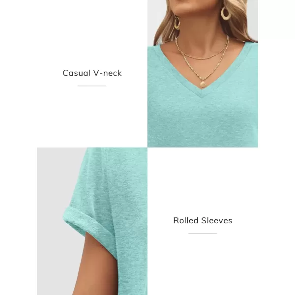 imageATHMILE T Shirts Short Sleeve V Neck Tees for Women Fashion Tops Trendy Lightweight Soft Casual Summer Outfits Clothes 2024Aqua