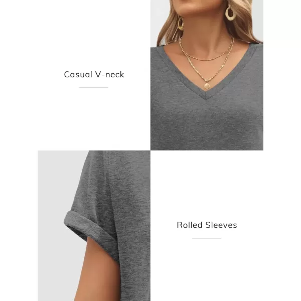 imageATHMILE T Shirts Short Sleeve V Neck Tees for Women Fashion Tops Trendy Lightweight Soft Casual Summer Outfits Clothes 2024Grey