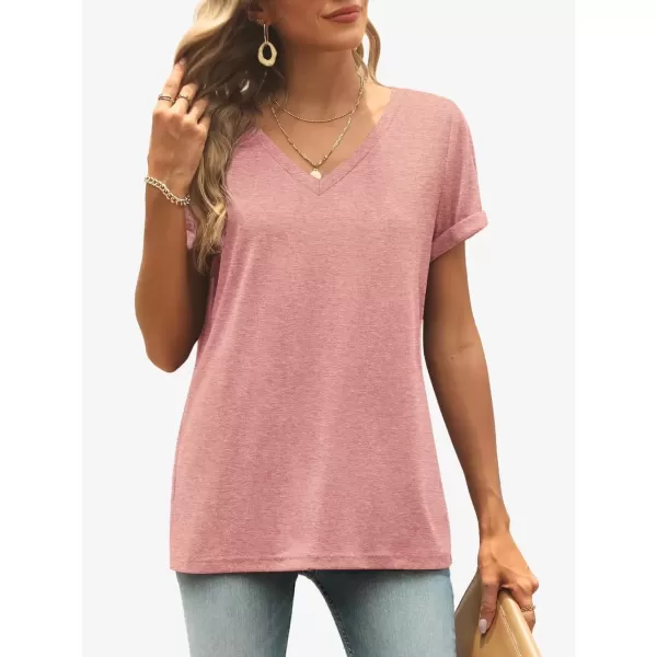imageATHMILE T Shirts Short Sleeve V Neck Tees for Women Fashion Tops Trendy Lightweight Soft Casual Summer Outfits Clothes 2024Lightpink
