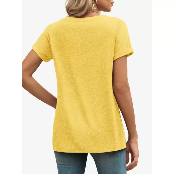 imageATHMILE T Shirts Short Sleeve V Neck Tees for Women Fashion Tops Trendy Lightweight Soft Casual Summer Outfits Clothes 2024Yellow