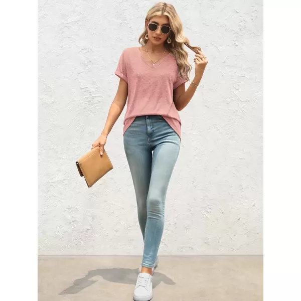 imageATHMILE T Shirts Short Sleeve V Neck Tees for Women Fashion Tops Trendy Lightweight Soft Casual Summer Outfits Clothes 2024Lightpink