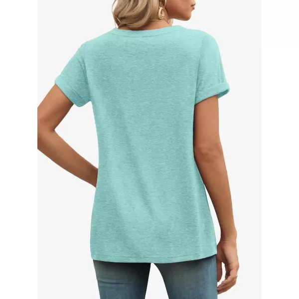 imageATHMILE T Shirts Short Sleeve V Neck Tees for Women Fashion Tops Trendy Lightweight Soft Casual Summer Outfits Clothes 2024Aqua