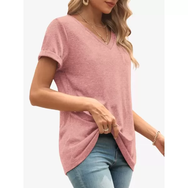 imageATHMILE T Shirts Short Sleeve V Neck Tees for Women Fashion Tops Trendy Lightweight Soft Casual Summer Outfits Clothes 2024Lightpink