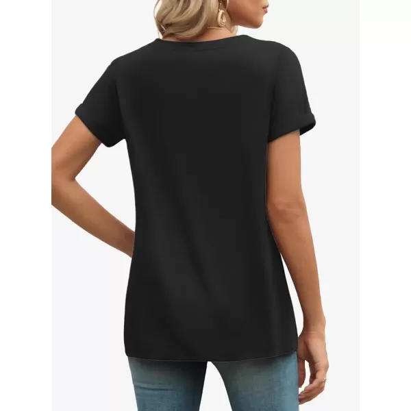 imageATHMILE T Shirts Short Sleeve V Neck Tees for Women Fashion Tops Trendy Lightweight Soft Casual Summer Outfits Clothes 2024Black