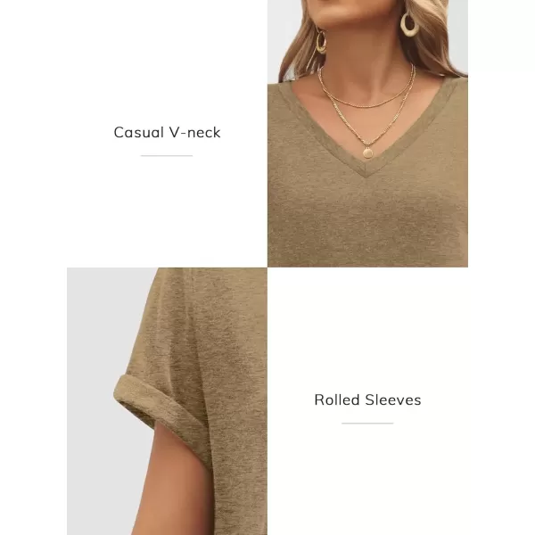 imageATHMILE T Shirts Short Sleeve V Neck Tees for Women Fashion Tops Trendy Lightweight Soft Casual Summer Outfits Clothes 2024Coffee