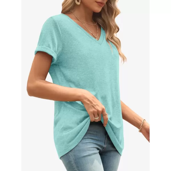 imageATHMILE T Shirts Short Sleeve V Neck Tees for Women Fashion Tops Trendy Lightweight Soft Casual Summer Outfits Clothes 2024Aqua