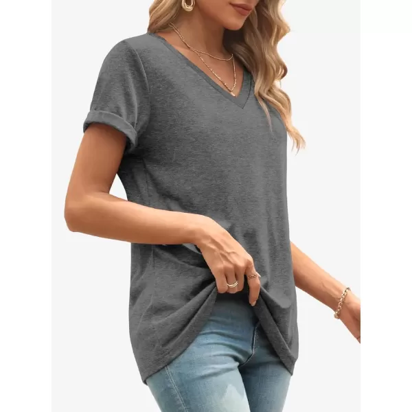 imageATHMILE T Shirts Short Sleeve V Neck Tees for Women Fashion Tops Trendy Lightweight Soft Casual Summer Outfits Clothes 2024Grey