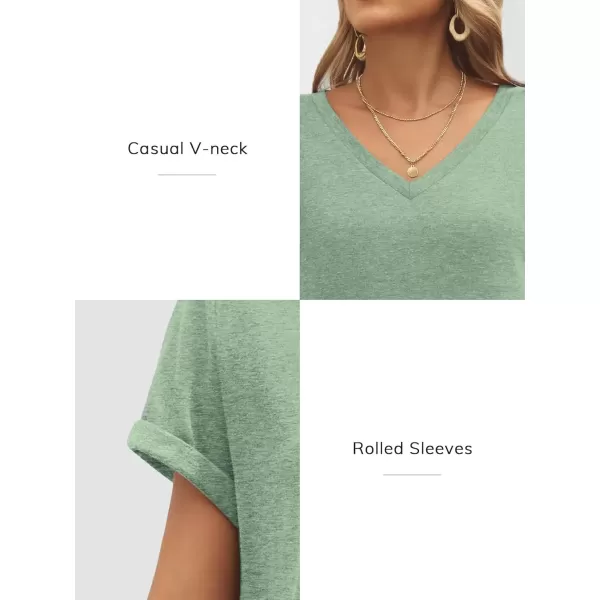 imageATHMILE T Shirts Short Sleeve V Neck Tees for Women Fashion Tops Trendy Lightweight Soft Casual Summer Outfits Clothes 2024Lightgreen