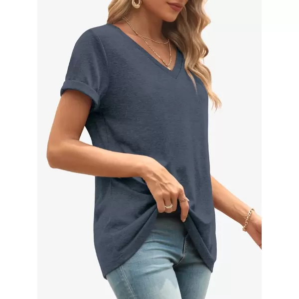 imageATHMILE T Shirts Short Sleeve V Neck Tees for Women Fashion Tops Trendy Lightweight Soft Casual Summer Outfits Clothes 2024Navy