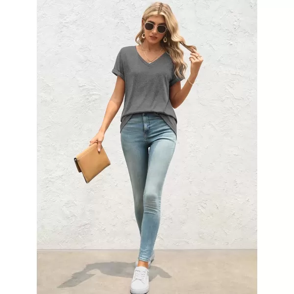imageATHMILE T Shirts Short Sleeve V Neck Tees for Women Fashion Tops Trendy Lightweight Soft Casual Summer Outfits Clothes 2024Grey