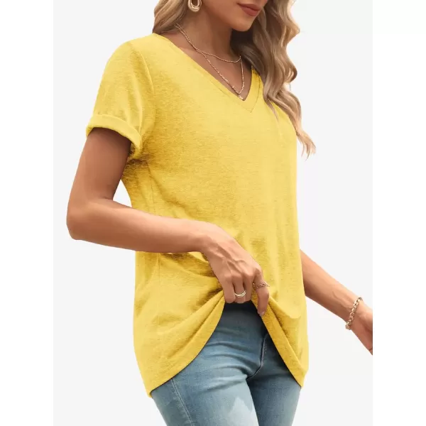 imageATHMILE T Shirts Short Sleeve V Neck Tees for Women Fashion Tops Trendy Lightweight Soft Casual Summer Outfits Clothes 2024Yellow