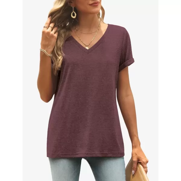 imageATHMILE T Shirts Short Sleeve V Neck Tees for Women Fashion Tops Trendy Lightweight Soft Casual Summer Outfits Clothes 2024Winered