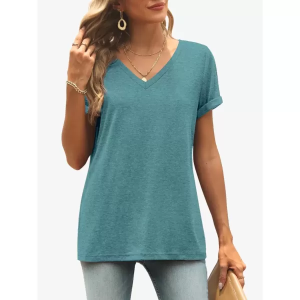 imageATHMILE T Shirts Short Sleeve V Neck Tees for Women Fashion Tops Trendy Lightweight Soft Casual Summer Outfits Clothes 2024Darkblue
