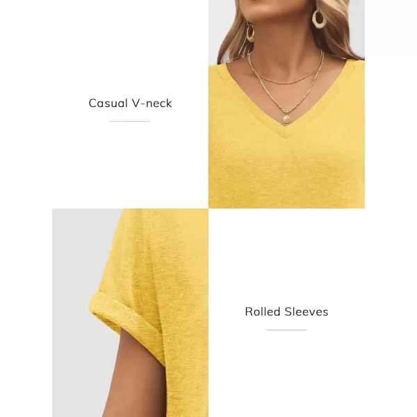 imageATHMILE T Shirts Short Sleeve V Neck Tees for Women Fashion Tops Trendy Lightweight Soft Casual Summer Outfits Clothes 2024Yellow