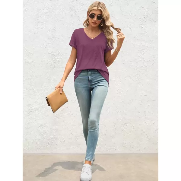 imageATHMILE T Shirts Short Sleeve V Neck Tees for Women Fashion Tops Trendy Lightweight Soft Casual Summer Outfits Clothes 2024Purple