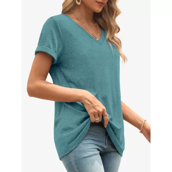 imageATHMILE T Shirts Short Sleeve V Neck Tees for Women Fashion Tops Trendy Lightweight Soft Casual Summer Outfits Clothes 2024Darkblue