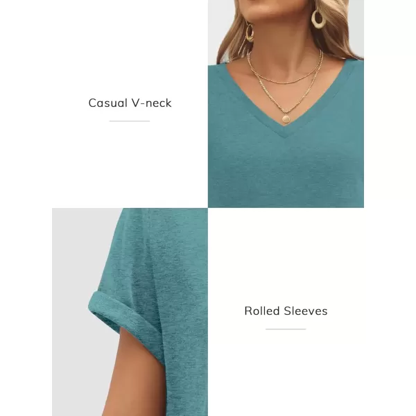 imageATHMILE T Shirts Short Sleeve V Neck Tees for Women Fashion Tops Trendy Lightweight Soft Casual Summer Outfits Clothes 2024Darkblue