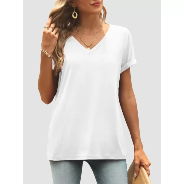 imageATHMILE T Shirts Short Sleeve V Neck Tees for Women Fashion Tops Trendy Lightweight Soft Casual Summer Outfits Clothes 2024White