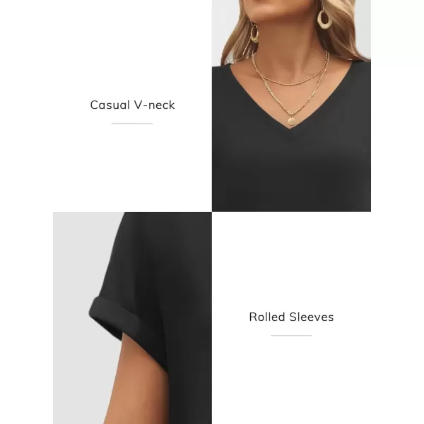 imageATHMILE T Shirts Short Sleeve V Neck Tees for Women Fashion Tops Trendy Lightweight Soft Casual Summer Outfits Clothes 2024Black