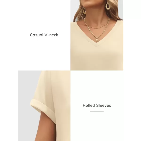 imageATHMILE T Shirts Short Sleeve V Neck Tees for Women Fashion Tops Trendy Lightweight Soft Casual Summer Outfits Clothes 2024Cream