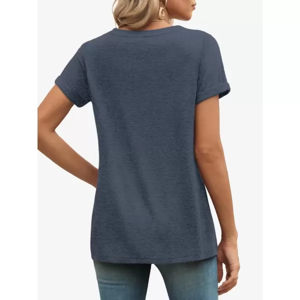 imageATHMILE T Shirts Short Sleeve V Neck Tees for Women Fashion Tops Trendy Lightweight Soft Casual Summer Outfits Clothes 2024Navy