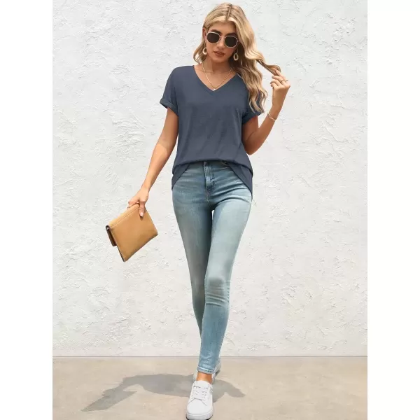 imageATHMILE T Shirts Short Sleeve V Neck Tees for Women Fashion Tops Trendy Lightweight Soft Casual Summer Outfits Clothes 2024Navy