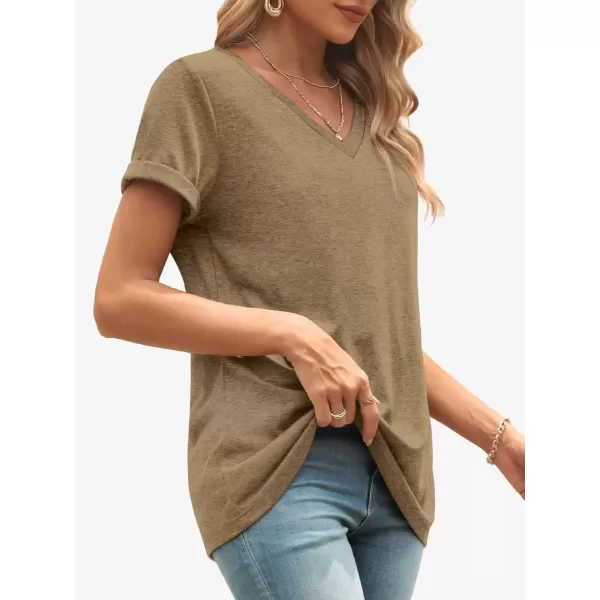 imageATHMILE T Shirts Short Sleeve V Neck Tees for Women Fashion Tops Trendy Lightweight Soft Casual Summer Outfits Clothes 2024Coffee
